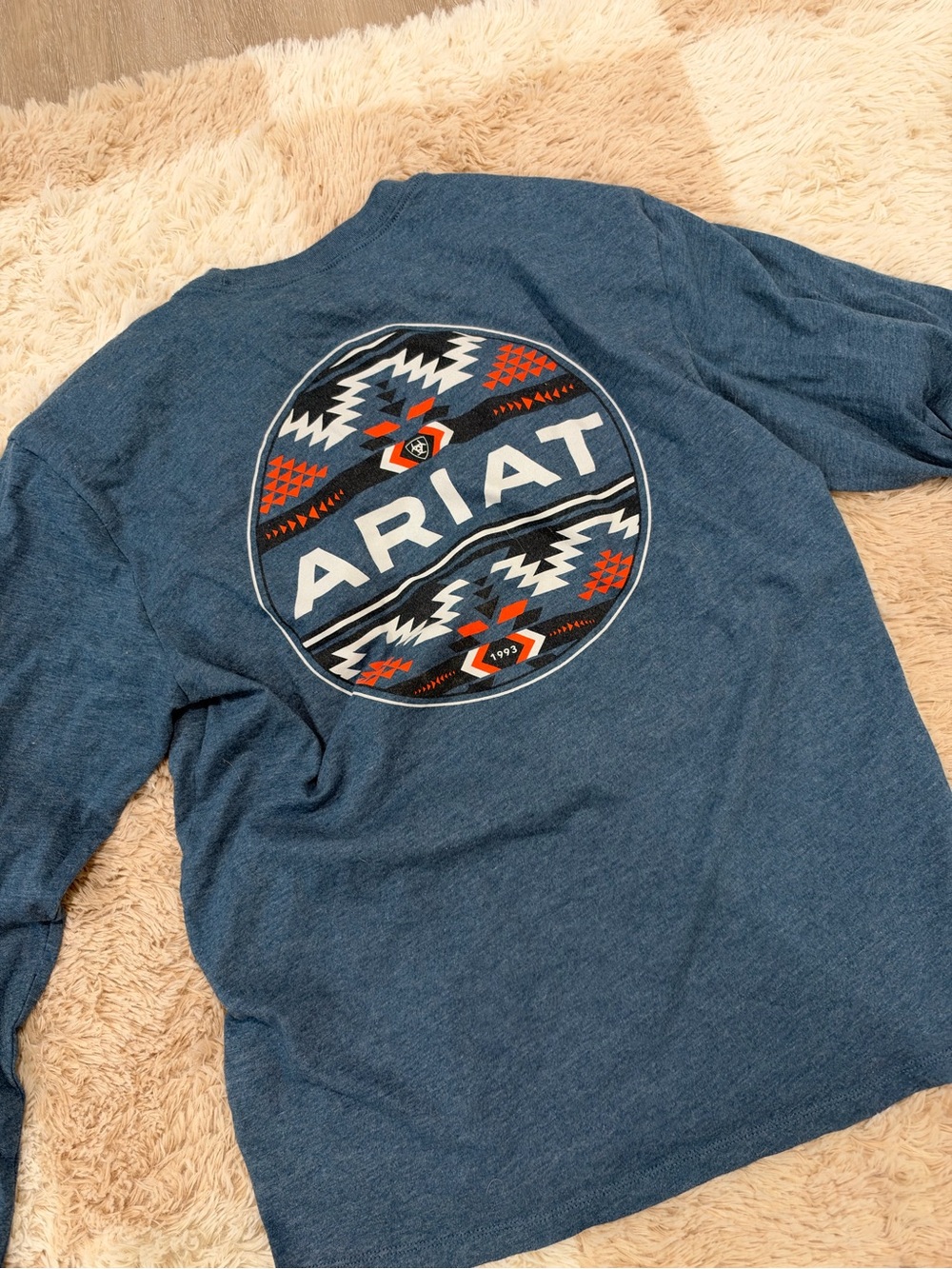 Ariat Men's Denim Blue Long-Sleeve Tee with Southwestern Back Graphic